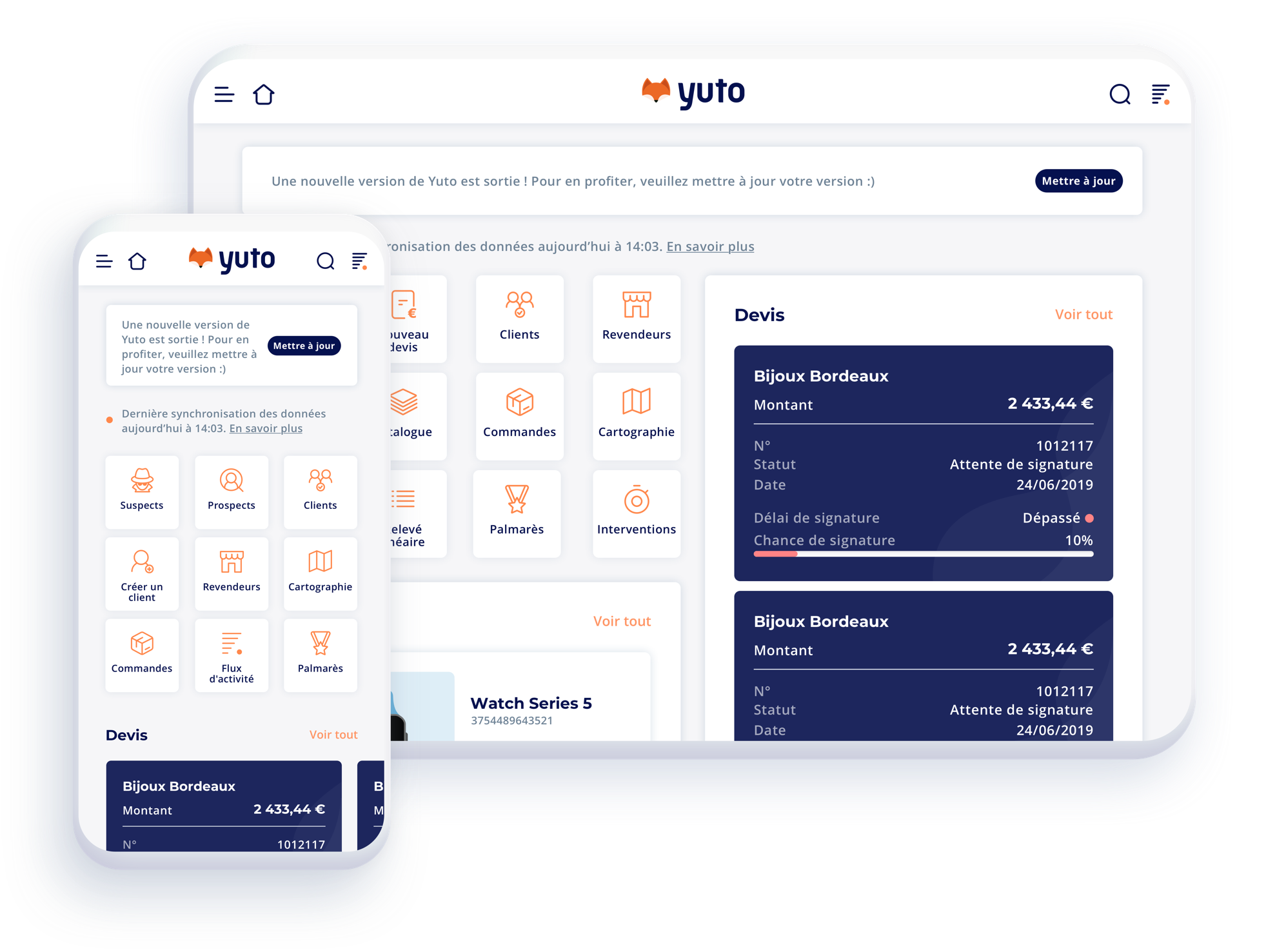 yuto detail interface administrateur crm mobile