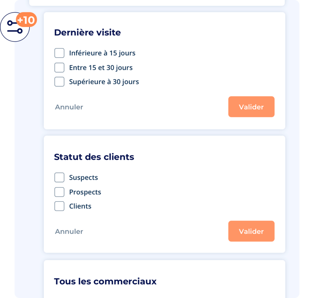 filtres multicritères crm mobile